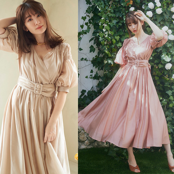 Her lip to Airy Volume Sleeve Dress rose-