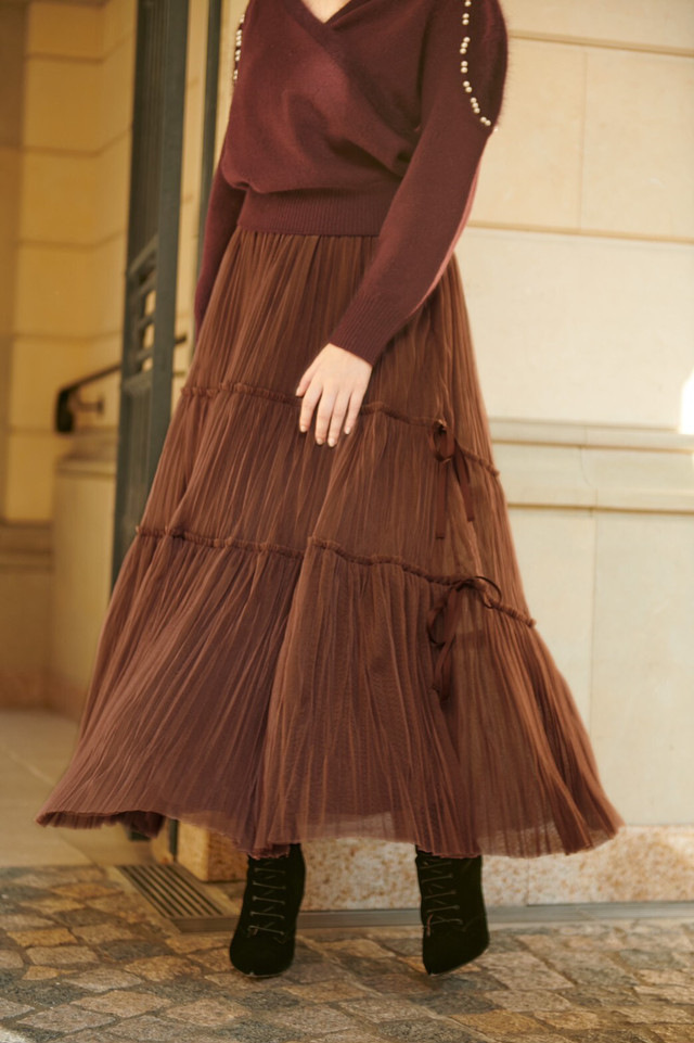 Double Bow Tiered Tulle Skirt her lip toスカート