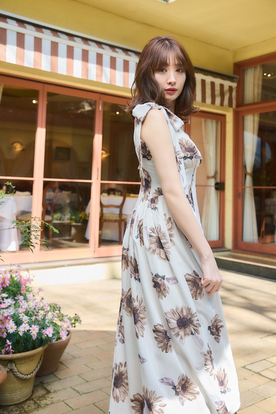 Sunflower-printed Midi Dress herlipto - ひざ丈ワンピース