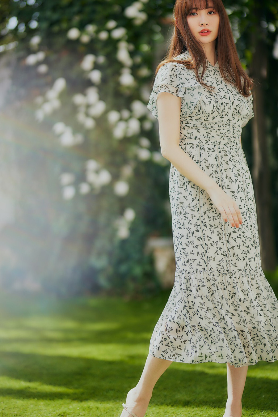 Muguet-printed Romantic Dress - ロングワンピース