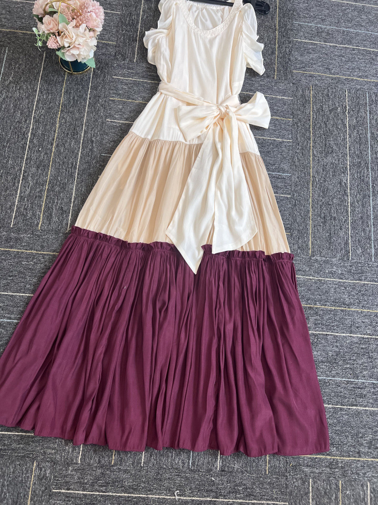 Fubail / Color Blocking Belted Long Dress