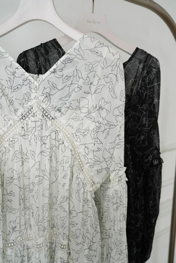 herlipto Monotone Floral Pleated Dress S オンラインストアお得