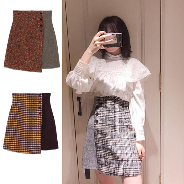 Fubail ツイードチェック台形スカート