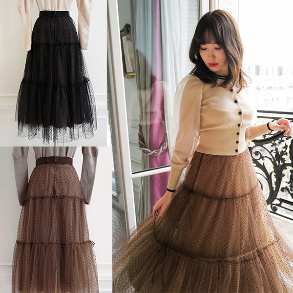 Fubail / Layered Dot Tulle Long Skirt